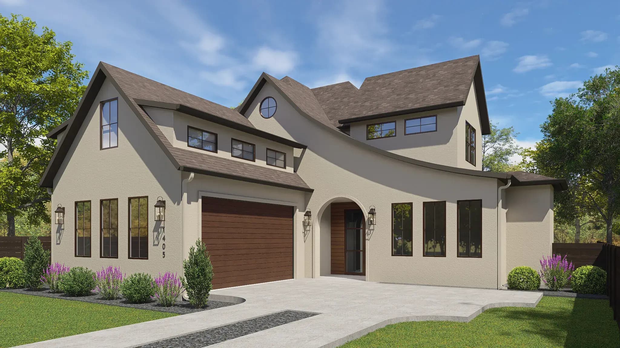 Rendering of the front exterior of 1405 Karen Avenue, seen from the street